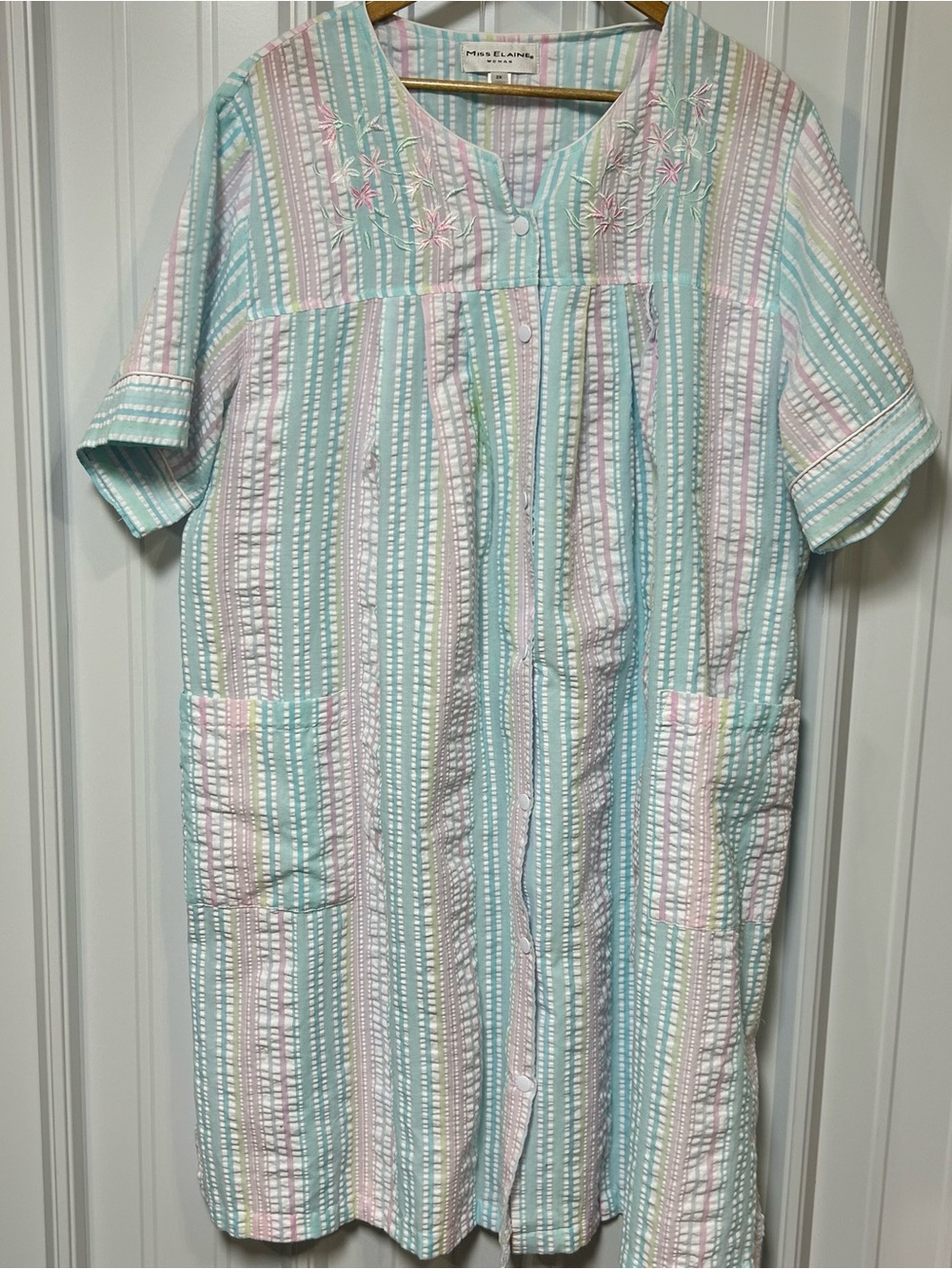 Miss Elaine Pastel Mint Pink Lavender Striped Seersucker Robe